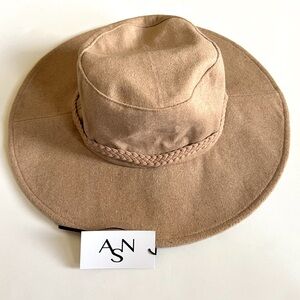 ASN The Harper Tan Braided Floppy Wide Brim Hat Wool Blend Adjustable